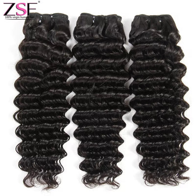 Free Shipping 10A Grade Hair Deep Curly Virgin Hair 3Bundles With Lace Closure Natural Black