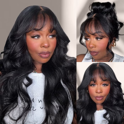 ZSF 3D Fluffy Body Wave With Bangs & Layers Pre-Everything 13*4 Pre-Cut HD Lace Put On Go