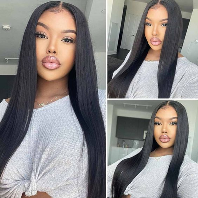 ZSF Hair Silk Straight  2*6 Lace Closure Middle Parting Human Hair Wigs Natural Color