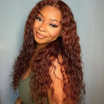 (BUY 1 GET 1 Free)ZSF Brunette Auburn Copper #33 Water Wave Colored Human Lace Wig