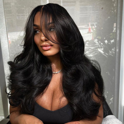 (Ready to ship)ZSF Glueless Curtain Bangs 6*4.5 HD Lace Closure Wig Pre-Bleached Body Wave