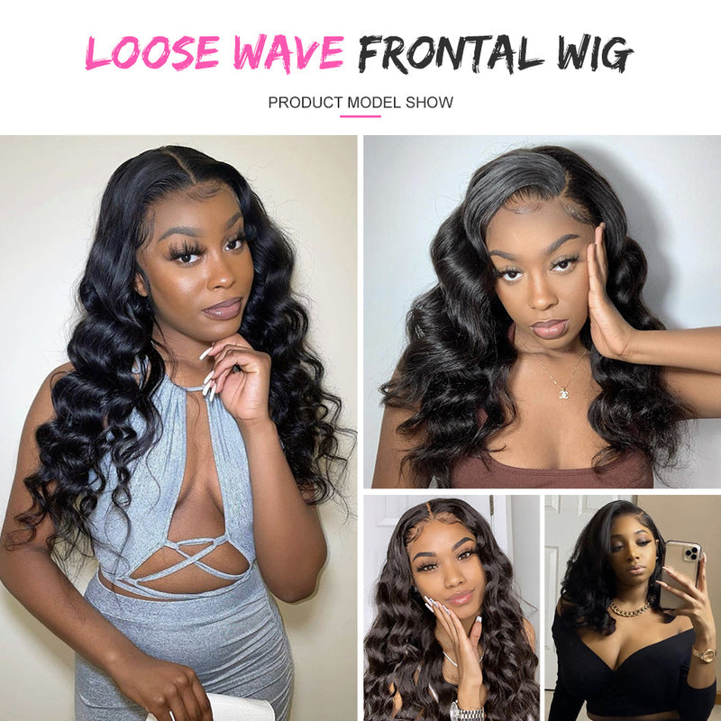 ZSF Loose Wave 13*4 Transparent Lace Frontal Wig  Virgin Hair 1Piece Natural Black