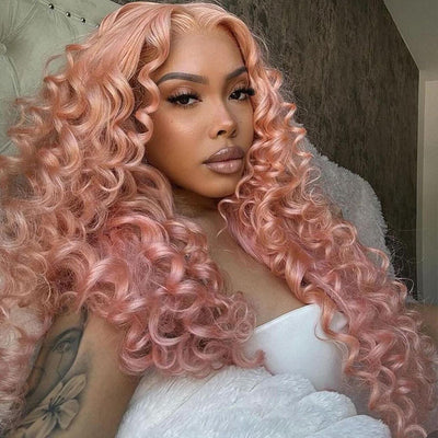 ZSF Pink Lace Frontal Human Hair Wigs Wave Wig Natural Hairline With Baby Hair
