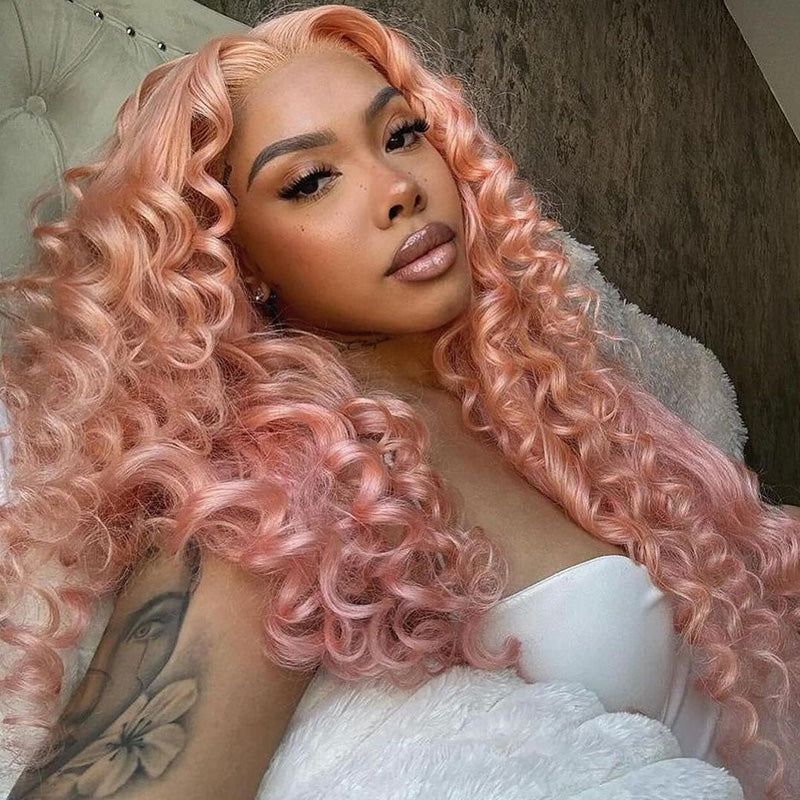 ZSF Pink Lace Frontal Human Hair Wigs Wave Wig Natural Hairline With Baby Hair