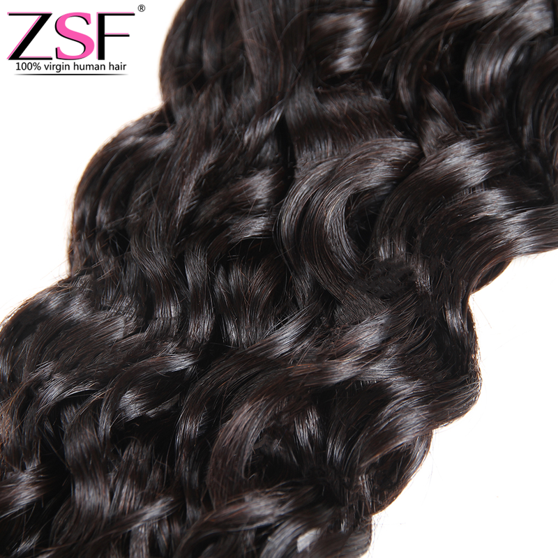 ZSF 10A Grade Water Wave Virgin Hair 4Bundles With Lace Frontal 100% Human Hair Natural Black