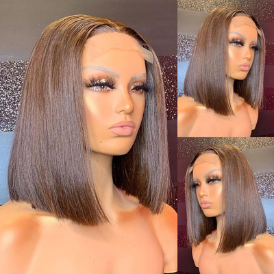 (BUY 1 GET 1 Free)ZSF Hair Straight Short Bob Wig Brazilian Straight Virgin Hair Unprocessed Human Hair 1Piece