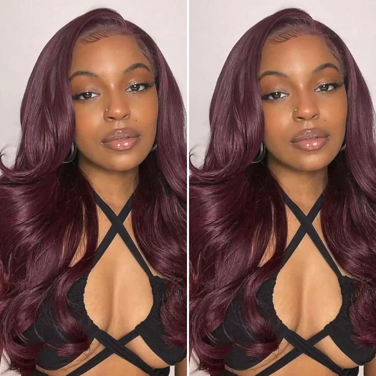 ZSF Graceful Dark Purple Trendy Color Layered Cut Body Wave 13*4 Lace Frontal Wig Human Hair One Piece