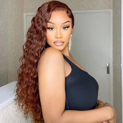 (BUY 1 GET 1 Free)ZSF Brunette Auburn Copper #33 Water Wave Colored Human Lace Wig