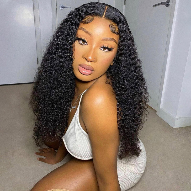 (Clearance Sale) ZSF Hair 13*1 4*1 T-Part Lace Wig Kinky Curly Virgin Hair 150% Unprocessed Human Hair 1Piece Natural Black