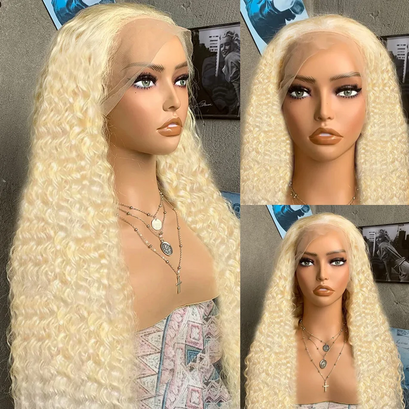 (BUY 1 GET 1 Free) ZSF Deep Wave Blonde Russian HD Lace Frontal Curly Wig 613 Free Part Preplucked With Baby Hair