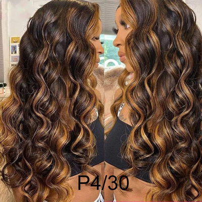 (Clearance Sale) ZSF Brown Blonde Highlight #4/30 Body Wave Lace Colored Human Remy Hair One Piece