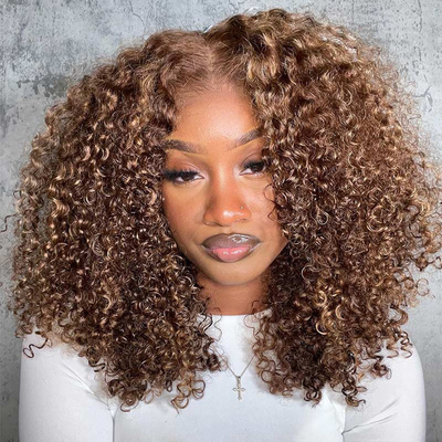 ZSF 7*5 Glueless Brown Highlight Wear Go Pre-cut HD Lace Kinky Curly Hair Wigs