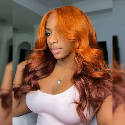 ZSF 6*4.5 Ombre Ginger Brown HD Lace Body Wave Wig Pre-Bleached Natural Hairline