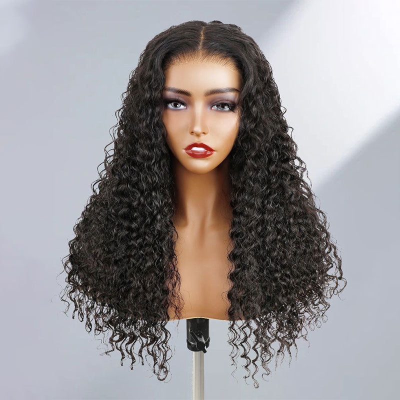 ZSF Upgrade 7*5 Glueless Water Wave Lace Closure HD Lace Wig 1Piece Natural Black