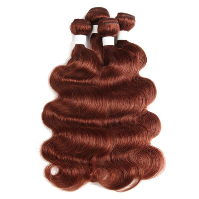 ZSF Auburn Brown #33 Body Wave Virgin Hair 4 Bundles With Lace Frontal 100% Human Hair