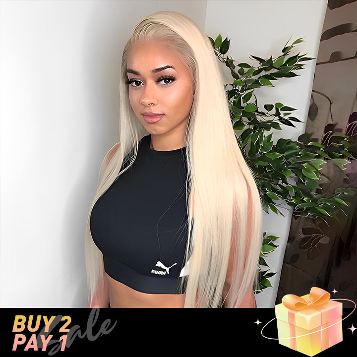 (BUY 2 PAY 1)ZSF Hair Russian 613 Blonde Virgin Hair Straight Transparent Lace Frontal Wig 100% Human Hair 1Piece