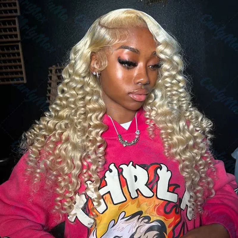 ZSF Russian HD Blonde Loose Deep Wave Lace Frontal Wig 613 Preplucked With Baby Hair Natural Hairline