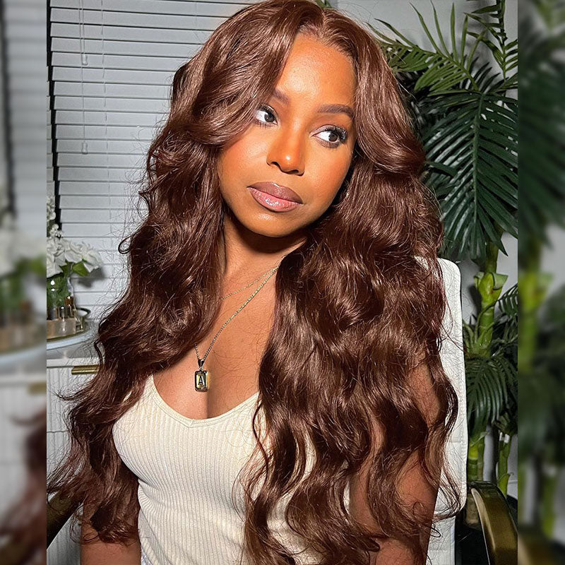 ZSF Upgrade 7*5 Glueless Chocolate Brown HD Lace Wig Body Wave Human Hair Wig Invisble Knots