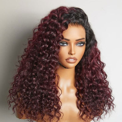 ZSF Hair Transparent Lace Wig 1b/99j# Brazilian Water Wave Pre Plucked