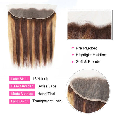 ZSF  P4/27 Brown Blonde Highlight Straight Virgin Hair 3Bundles With Lace Frontal