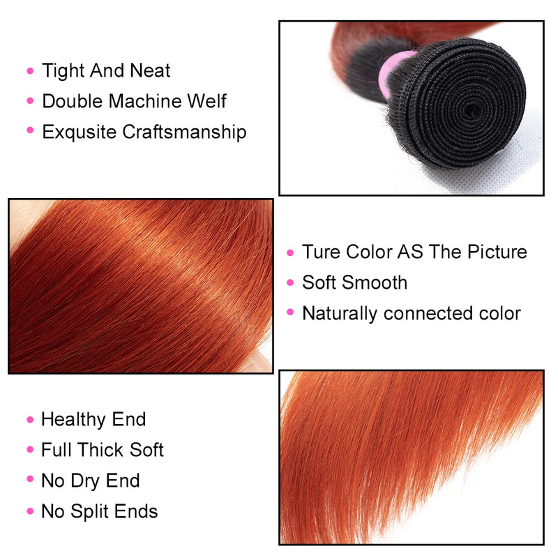 ZSF Hair 8A Grade T1b/350 Ginger Hair Bundles Hair Weave 1bundle