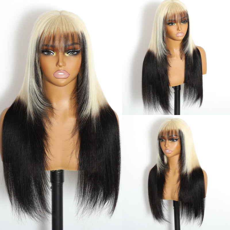 ZSF Hair Ombre Blonde Black T613/1B Layer Cut With Air Bangs Straight ...