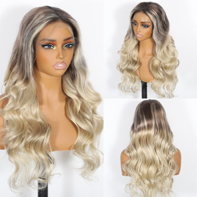 (Ready to Ship) ZSF New Arrival Ombre Bayalage Blonde Highlight Body Wave HD Lace Frontal Human Wavy Wig