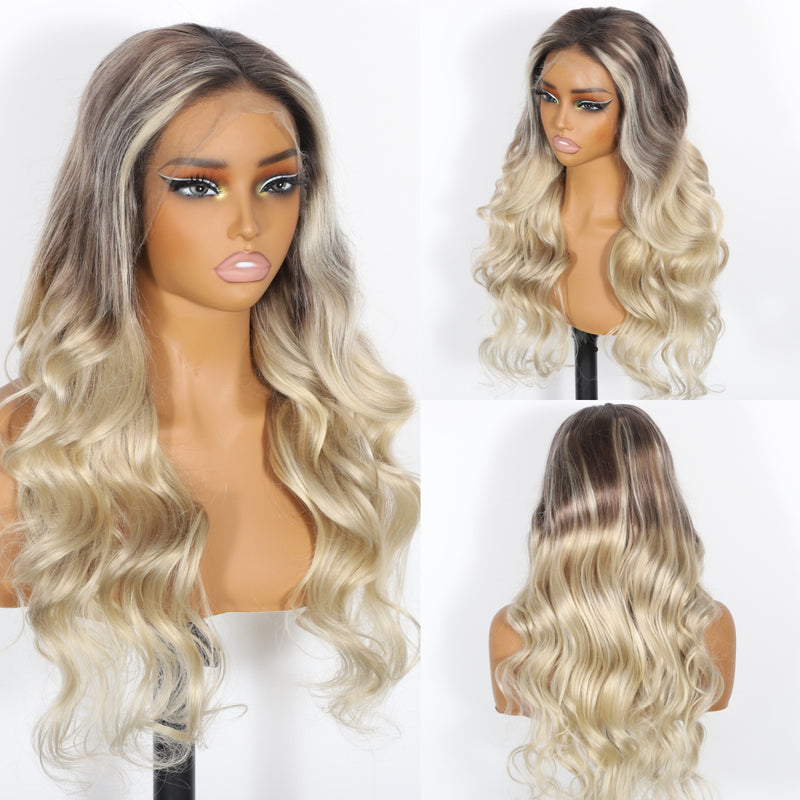 (Ready to Ship) ZSF New Arrival Ombre Bayalage Blonde Highlight Body Wave HD Lace Frontal Human Wavy Wig
