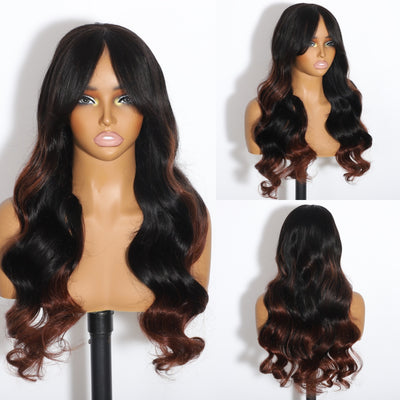 ZSF Ombre Brown Wig With Air Bangs Body Wave Lace Wig Remy Hair Colored Wig Brazilian