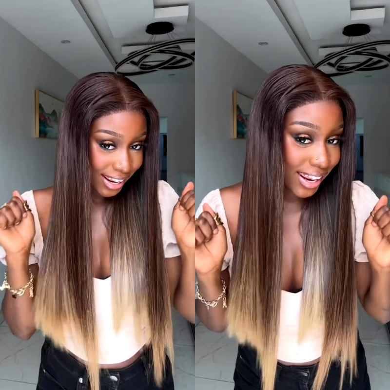 ZSF Hair Fabulous Ombre Dark Brown Blonde Silky Straight HD Lace Closure Virgin Hair Unprocessed Human Hair 1Piece