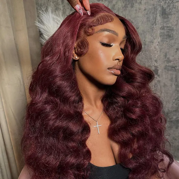 ZSF Red Wine 99j Colored Wig Loose Wave Hair Lace Frontal Wig Transparent Lace Wig 100% Human Hair