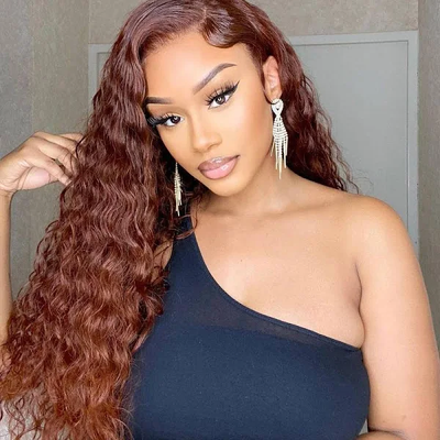 (BUY 1 GET 1 Free)ZSF Brunette Auburn Copper #33 Water Wave Colored Human Lace Wig