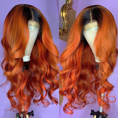 (Clearance Sale) ZSF 1B/350# Body Wave Colored Orange Human Lace Virgin Hair