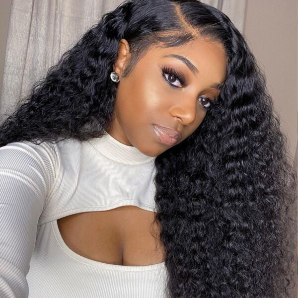 (Clearance Sale) ZSF Lace Closure Wig Deep Curly Virgin Hair Unprocessed Human Hair 1Piece Natural Black