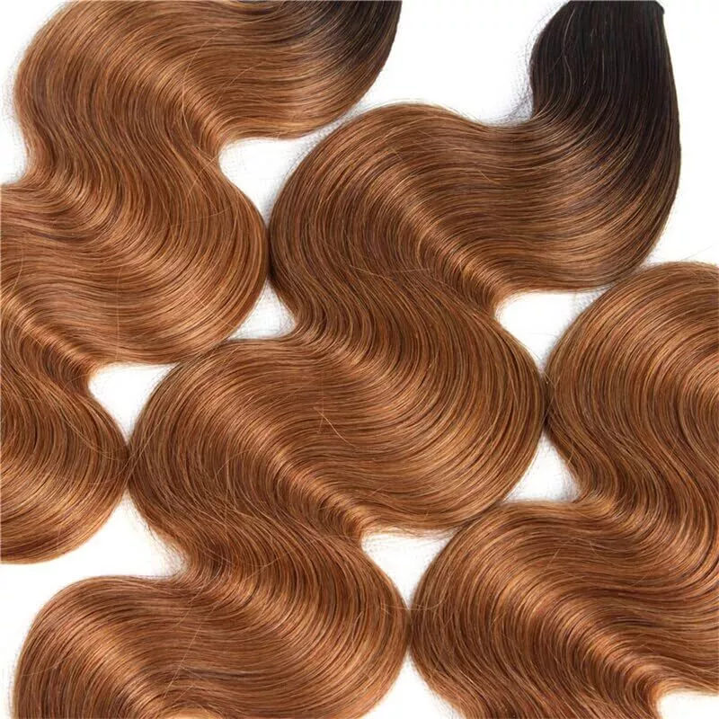 ZSF Ombre T4/30 Body Wave Virgin Hair 3Bundles With Lace Closure 100% Human Hair