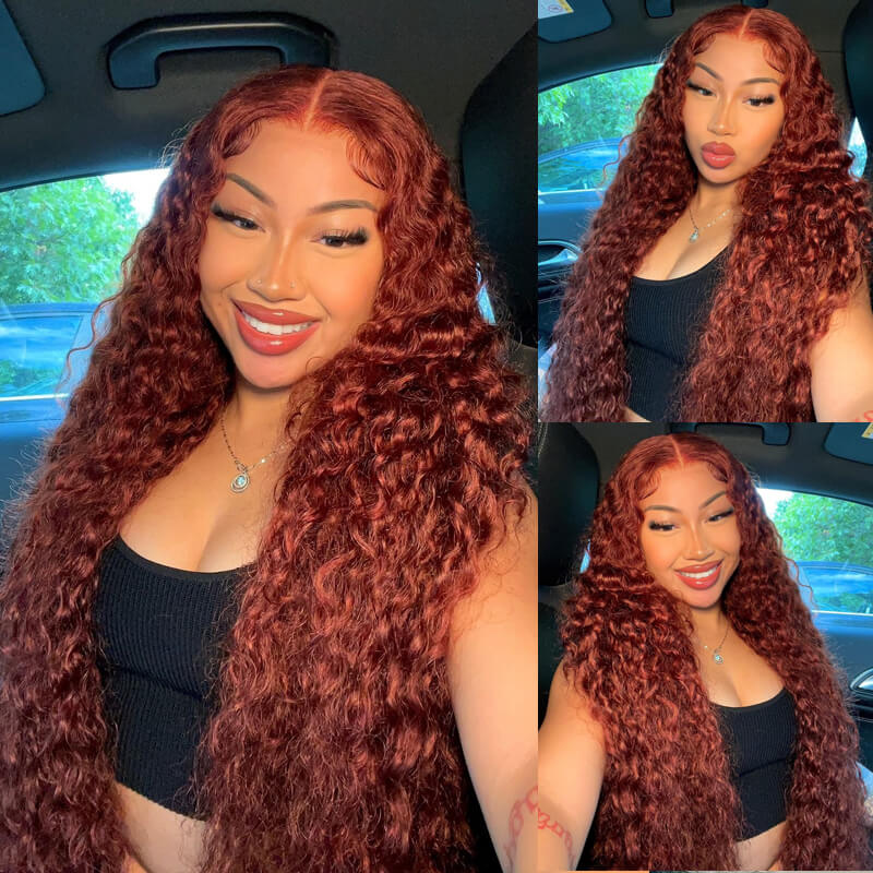 ZSF 6*4.5 Glueless Water Wave Reddish Brown Wear&Go HD Lace Wig Pre-Everything Natural Hairline