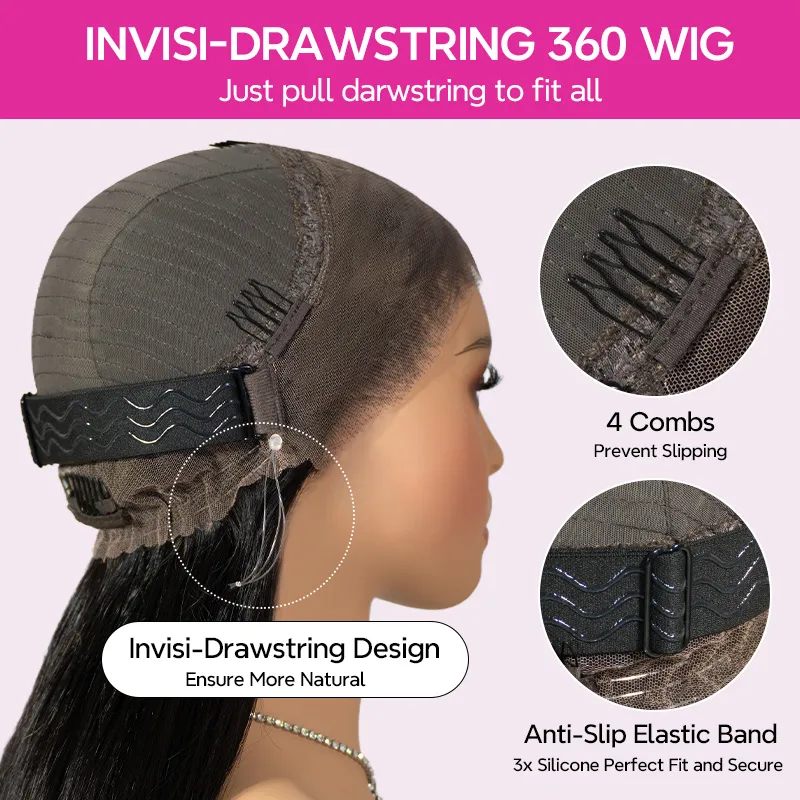 ZSF New Invisi Strap Snug Fit 360 Lace Yaki Straight Free Part  Pre Bleached Natural Hairline Virgin Hair