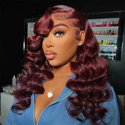 ZSF Red Wine 99j Colored Wig Loose Wave Hair Lace Frontal Wig Transparent Lace Wig 100% Human Hair