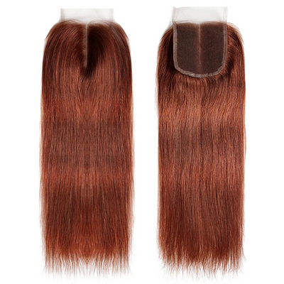 ZSF Auburn Brown #33 Straight Virgin Hair 3Bundles With Lace Closure 100% Human Hair