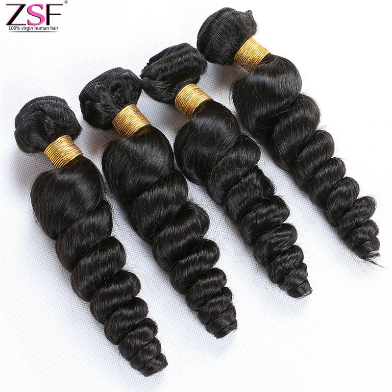 ZSF 10A Grade Hair Loose Wave Virgin Hair 3Bundles With Lace Closure Natural Black
