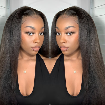 (BUY 1 GET 1 Free)ZSF Hair Lace Wig Kinky Straight Virgin Hair Unprocessed Human Hair 1Piece Natural Black