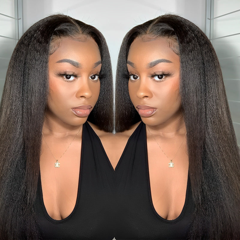 (BUY 1 GET 1 Free)ZSF Hair Lace Wig Kinky Straight Virgin Hair Unprocessed Human Hair 1Piece Natural Black