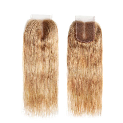 ZSF Honey Blonde #27 Straight Human Hair 3Bundles With Lace Closure Vigin Hair