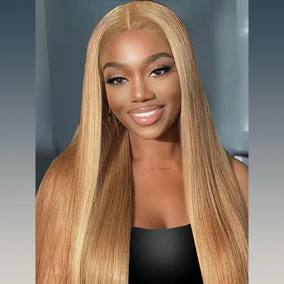 (Clearance Sale) ZSF Honey Blonde 27# Straight Colored Hair Transparent Lace Human Hair Wig