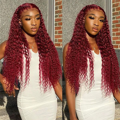 ZSF Hair  Deep Wave Transparent Lace Wig 99j# Brazilian Pre Plucked Virgin Human Hair