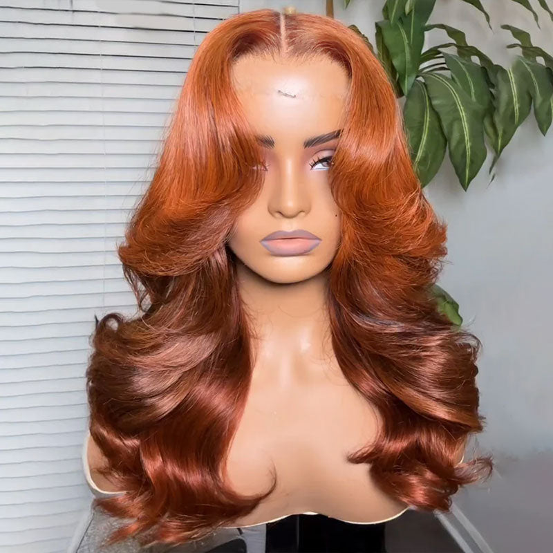 ZSF 6*4.5 Ombre Ginger Brown HD Lace Body Wave Wig Pre-Bleached Natural Hairline