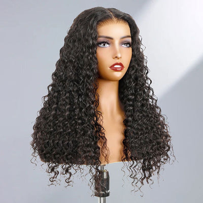 ZSF Upgrade 7*5 Glueless Water Wave Lace Closure HD Lace Wig 1Piece Natural Black