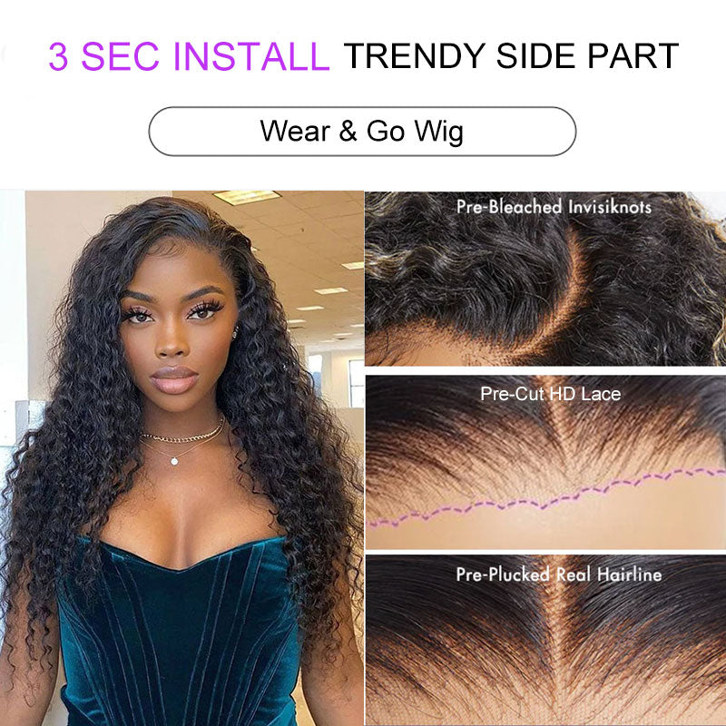 ZSF C Part |  Water Wave Glueless HD Lace Wig Human Virgin Hair Natural Black