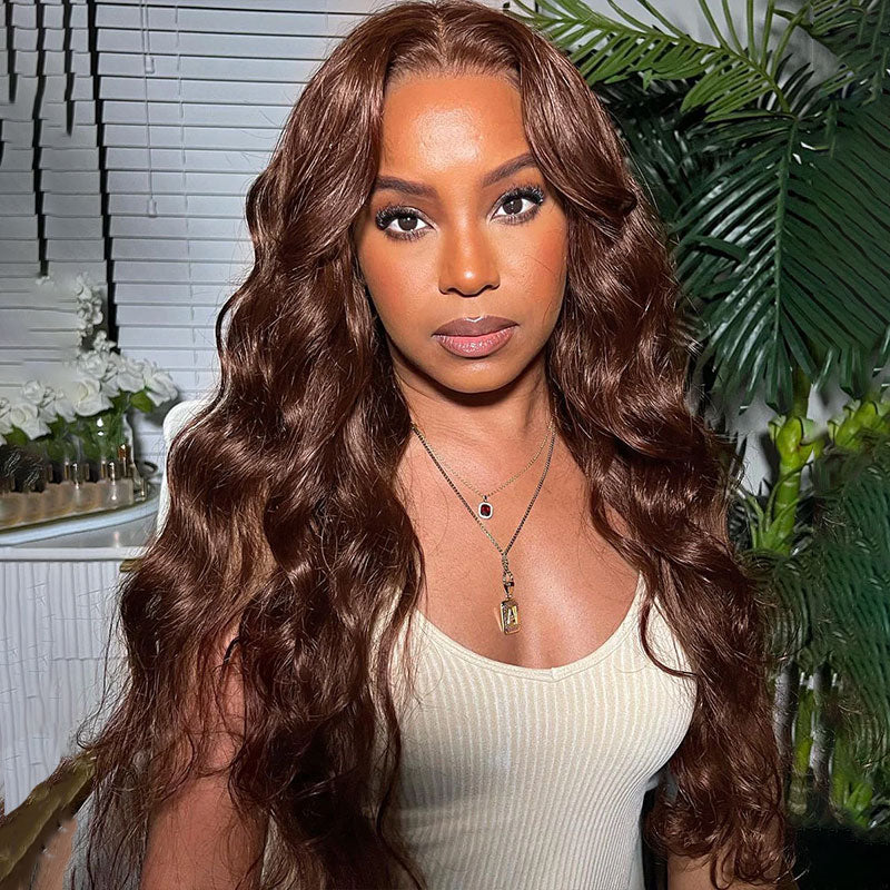 ZSF Upgrade 7*5 Glueless Chocolate Brown HD Lace Wig Body Wave Human Hair Wig Invisble Knots