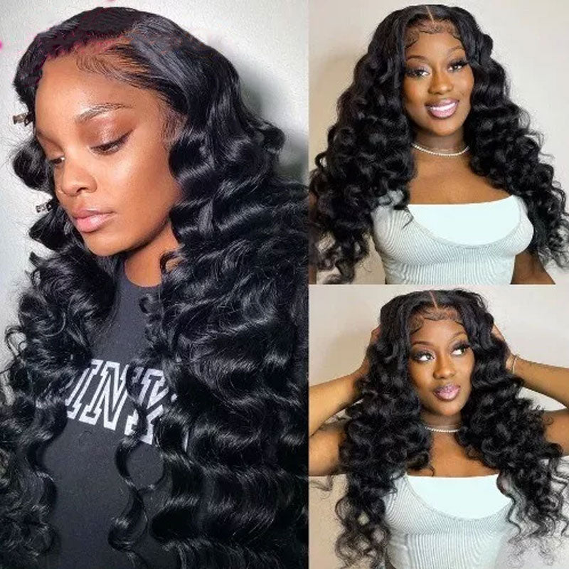 ZSF Loose Wave 13*6 Transparent Lace Frontal Wig  Human Hair 1Piece Natural Black